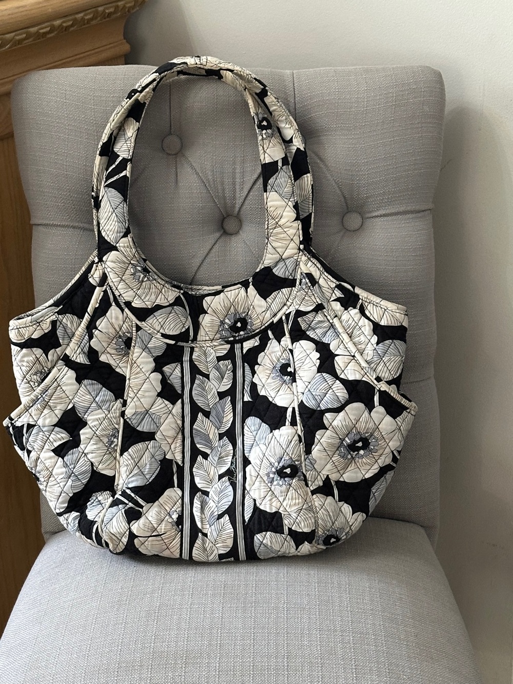 Vera Bradley Quilted Floral Tote Bag in Black & Cream